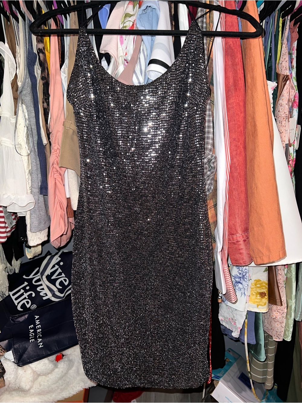 NWT Black Bead Black Sequin Mini Slip Dress